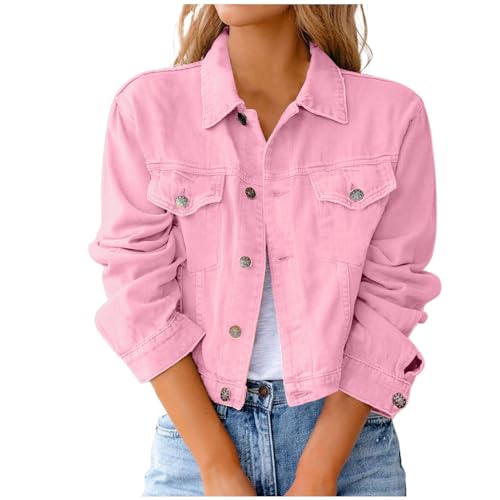 Jeansjacke Damen Oversize Kurze Festival Jacke - Damen Jeansjacke Jeansjacken Für Damen Übergangsjacke Female Jeansjacke Kurze Jacke Denim Jean Mantel Outwear Lange Ärmel Rosa von Pdakieyxnd