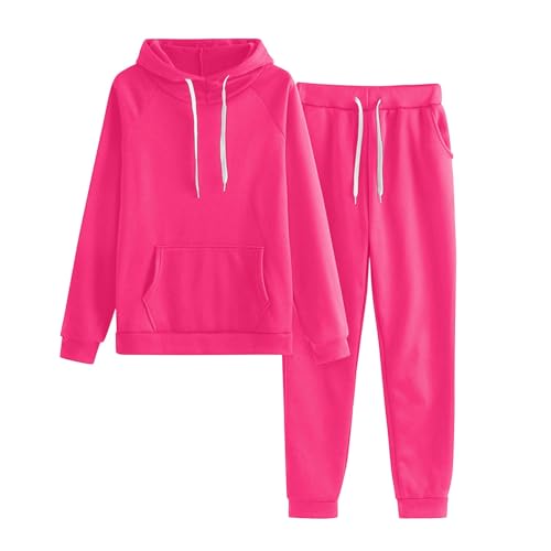 Jogginganzug Damen Große Größen, Lounge Set Trainingsanzüge Aus Dicker Baumwolle Rundhalsausschnitt Jogginganzüge Kapuzenpullover Sporthose Heißes Rosa von Pdakieyxnd