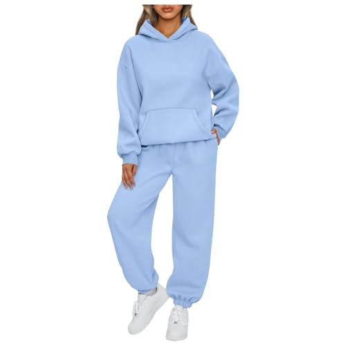 Jogginganzug Damen Set Trainingsanzug - Langarm Rundhalsausschnitt Hausanzug Tracksuit Elegant Lose 2 Teiler Freizeitanzug Große Größen Travel Outfit Einfarbig Elegant Homewear Set von Pdakieyxnd