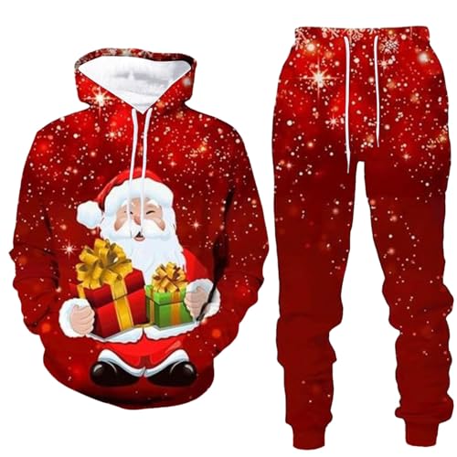 Jogginganzug Herren Set Winter Weihnachts Anzug Herren Übergröße Weihnachten Jogginganzug Set - Oversized Weihnachtspullover Hoodie und Baggy Jogginghose Sportanzug Rot von Pdakieyxnd