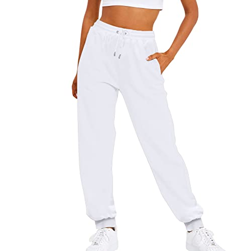 Jogginghose Damen Baggy, Jogpants Damen Weite Jogginghose, Yogahose Lang Hose Baumwolle Jogging Für Frauen Sporthose Lange Freizeithose Slim Fit Trainingshose Weiß von Pdakieyxnd