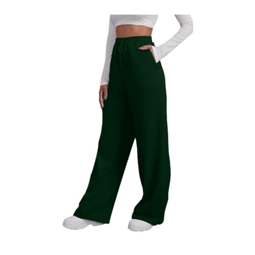 Jogginghose Damen Baggy Weites Bein Sporthose - Trainingshose High Waist Track Pants mit Gummizug Activewear Baggy Lang Jogginghosen Baumwolle Weite Freizeithose Sweathose mit Taschen Grün von Pdakieyxnd