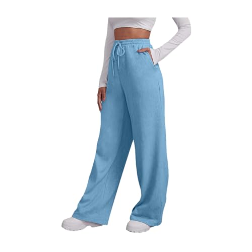 Jogginghose Damen Baggy Weites Bein Sporthose - Trainingshose High Waist Track Pants mit Gummizug Activewear Baggy Lang Jogginghosen Baumwolle Weite Freizeithose Sweathose mit Taschen Hellblau von Pdakieyxnd