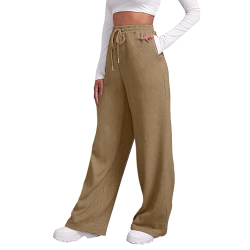 Jogginghose Damen Baggy Weites Bein Sporthose - Trainingshose High Waist Track Pants mit Gummizug Activewear Baggy Lang Jogginghosen Baumwolle Weite Freizeithose Sweathose mit Taschen Kaffee von Pdakieyxnd