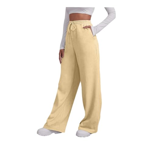 Jogginghose Damen Baggy Weites Bein Sporthose - Trainingshose High Waist Track Pants mit Gummizug Activewear Baggy Lang Jogginghosen Baumwolle Weite Freizeithose Sweathose mit Taschen Khaki von Pdakieyxnd