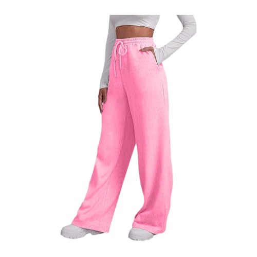 Jogginghose Damen Baggy Weites Bein Sporthose - Trainingshose High Waist Track Pants mit Gummizug Activewear Baggy Lang Jogginghosen Baumwolle Weite Freizeithose Sweathose mit Taschen Rosa von Pdakieyxnd