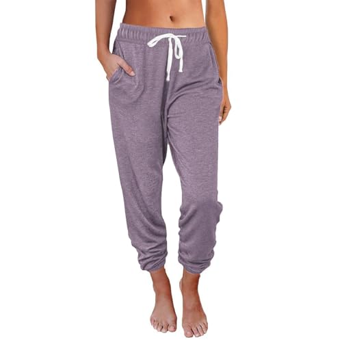 Jogginghose Damen Baumwolle, Sweatpants Damen Weite Trainingshose, Jogginghose Baumwolle Sporthose Lang Frauen Laufhosen Fitness High Waist Freizeithose Jogging Hose Lila von Pdakieyxnd