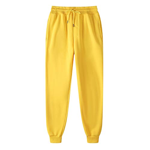 Jogginghose Damen Lang Sporthose Bequeme Freizeithose High Waist Gummibund Sweathose Mit Taschen Dünne Lässige Jogginghose Für Frühling Und Sommer Gelb von Pdakieyxnd