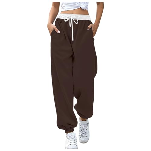 Jogginghose Damen Sommer, Sporthose Damen Mit Gummizug Jogpants, Yoga Hose Baggy Trainingshose Lockere Baumwolle Jogging Für Frauen Lange Freizeithose Slim Fit Bronze von Pdakieyxnd