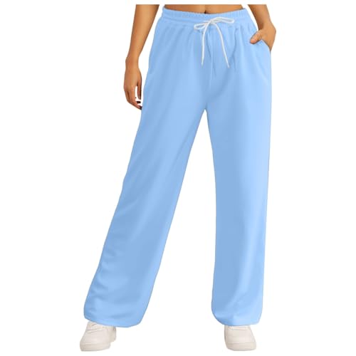 Jogpants Damen Große Größen, Jogginghose Damen Baggy Trainingshose, Fahrradhose Weite Hose Elegante Baumwolle Jogging Für Frauen Sporthose Lange Freizeithose Slim Fit Hellblau von Pdakieyxnd