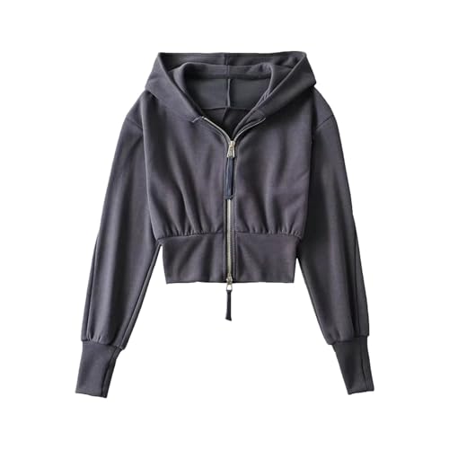 Kawaii Kleidung - Zipper Hoodie Damen Oversize Jacke, Fahrradjacke Lang Sweatshirt Mit Kapuze Cardigan Warm Kapuzenpullover Langarm Kapuzenjacke Cropped Reißverschluss von Pdakieyxnd