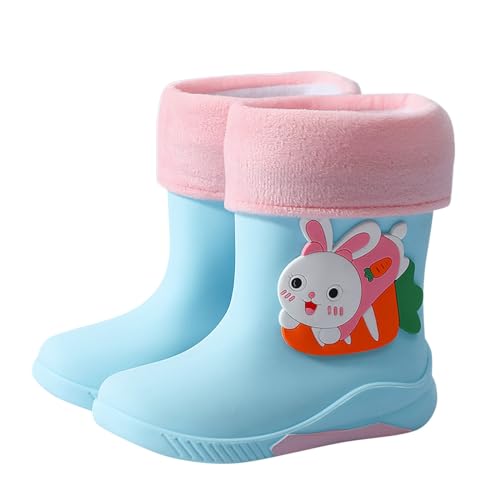 Kinder Gummistiefel Gefüttert, Thermo Gummistiefel Kinder Gefütterte Regenstiefel Mädchen Jungen Cartoon rutschfest Regen Stiefeletten Leicht Outdoor Kinderstiefel Hellblau von Pdakieyxnd