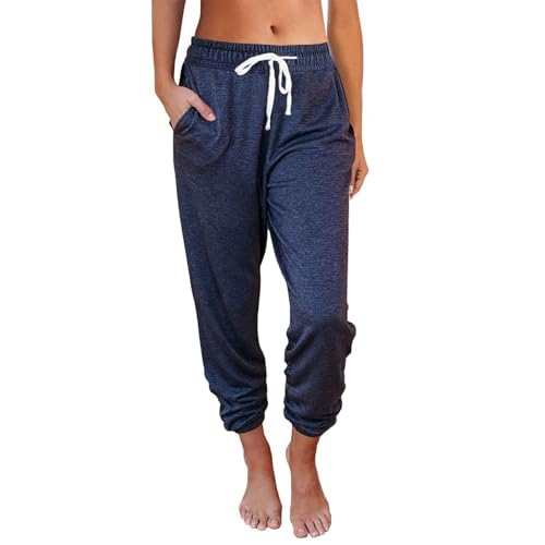 Klamotten Teenager Mädchen, Sweatpants Damen Weite Trainingshose, Jogginghose Baumwolle Sporthose Lang Frauen Laufhosen Fitness High Waist Freizeithose Jogging Hose Marine von Pdakieyxnd