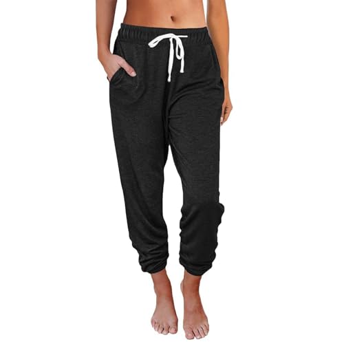 Klamotten Teenager Mädchen, Sweatpants Damen Weite Trainingshose, Jogginghose Baumwolle Sporthose Lang Frauen Laufhosen Fitness High Waist Freizeithose Jogging Hose Schwarz von Pdakieyxnd