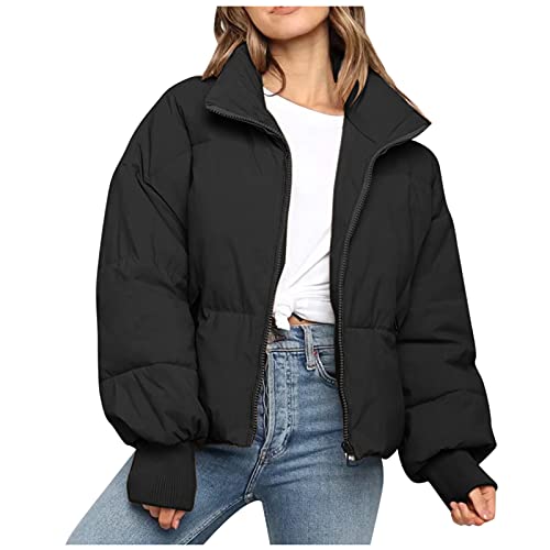 Kurze Winterjacke Damen, Puffer Jacket Damen Kurze Outdoor Winter Jacke - Leicht Oversize Bomberjacke Teenager Mädchen Ohne Kapuze Schwarz Herbstjacke Wintermantel Warme Kurzjacke Daunenjacken von Pdakieyxnd