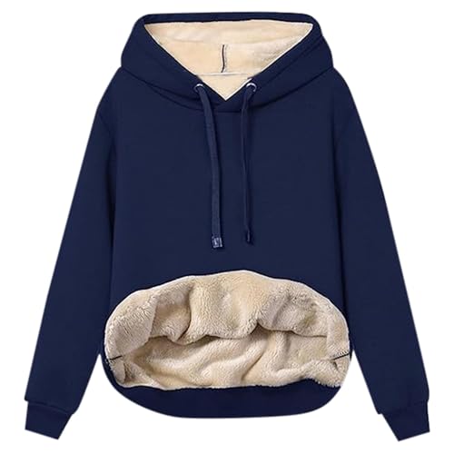 Kuschel Pullover Damen, Teddy Fleece Pullover Damen Winter Hoodie Langarmshirt Mit Teddyfutter Fleecepullover Flauschiger Thermo Fitness Sherpa Warmer Winterpullover Blau von Pdakieyxnd