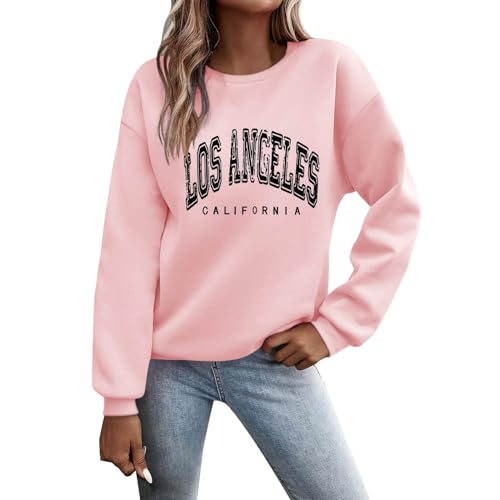 Langarmshirt Damen Langarm Sport Pullover - Teenager Mädchen Sweater Oversize Pulli Elegant Sweatshirt Winter Rundhals Baumwolle Casual Oberteile Tops Rosa von Pdakieyxnd