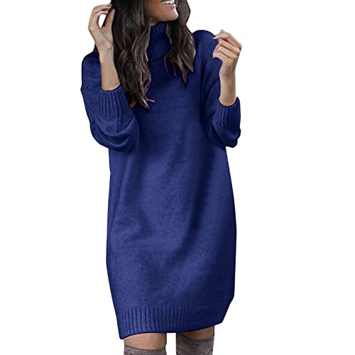 Langer Pullover Damen, Sale Damen Pulloverkleid Damen Langarm Strickkleid Warme Mode Winter Kleider Lässig Sweatkleid Stickerei Pulli Elegant Weihnachtskleid Partykleid Blau von Pdakieyxnd