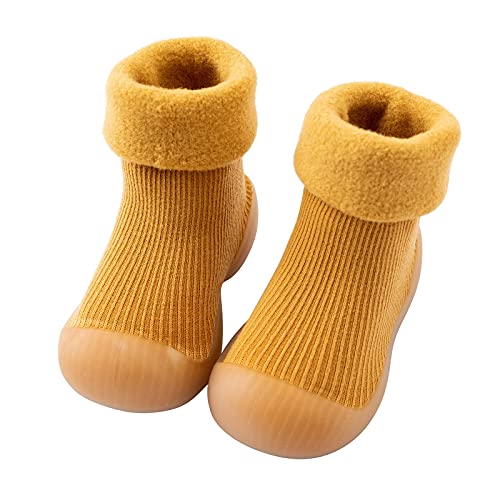 Lauflernschuhe Baby Barfuß Krabbelschuhe - Barfußschuhe rutschfeste Hüttenschuhe Hausschuhe Winter Cosy Roots Antirutschsocken Gummistiefel Sockenschuhe Für Kinder Mädchen Junge Gelb von Pdakieyxnd