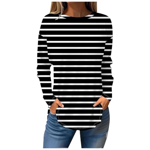 Longshirt Damen Langarm Langarmshirt - Bluse Shirts Sommer Langarmshirts Sport Shirt Basic Locker Rundhals Casual Tops Oversize Oberteile Elegant Schwarz von Pdakieyxnd