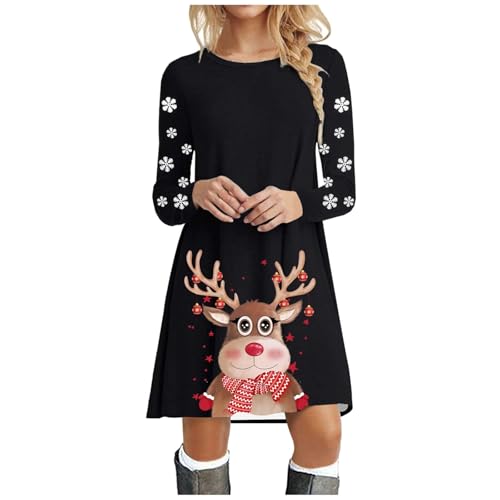 Lustig Weihnachts Kleid Damen Rentier Druck Große Größen Weihnachten Kleidung - Knielang Pullover Weihnachtskleid Sweatshirt Kleid Langarm Winter Rundhals Elegant Weihnachtskleid von Pdakieyxnd