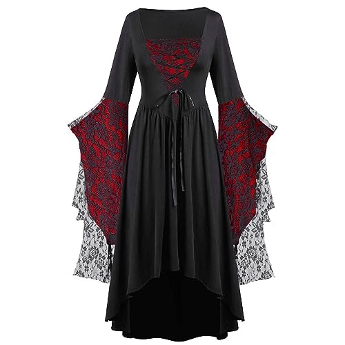 Medieval Dress, Goth Dress Mittelalter Kleid Damen Sexy Kleidung Lang Schulterfreies Vampir Kostüm Halloween Fasching Karneval Vintage Mittelalterkleid Für von Pdakieyxnd