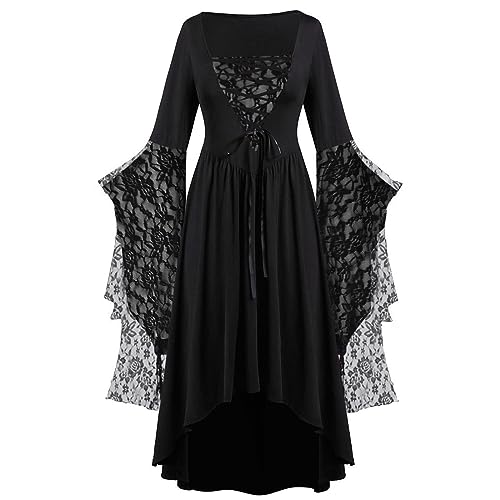 Mittelalter Kleidung Damen, Goth Dress Mittelalter Kleid Damen Sexy Kleidung Lang Schulterfreies Vampir Kostüm Halloween Fasching Karneval Vintage Mittelalterkleid Für von Pdakieyxnd