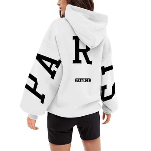 Oversize Hoodie Damen, Hoody Damen Mit Kapuze Teenager Mädchen Aesthetic Sweatshirtjacke Pullover Taschen Kapuzenpullover Leicht Kapuzenshirt Sweatjacke Weiß von Pdakieyxnd