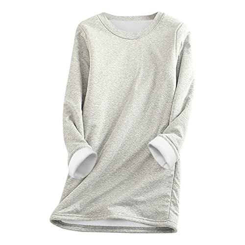 Oversize Sweatshirt Damen Langarm Fleecepullover - Einfarbig Warme Gefüttertes Fleece Pullover Oberteile Winter Langarm Rundhals Thermounterwäsche Unterhemd Große Größen Teddyfleece Langarmshirt von Pdakieyxnd