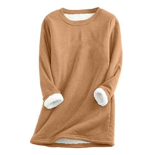 Oversize Sweatshirt Damen Langarm Fleecepullover - Einfarbig Warme Gefüttertes Fleece Pullover Oberteile Winter Langarm Rundhals Thermounterwäsche Unterhemd Große Größen Teddyfleece Langarmshirt von Pdakieyxnd