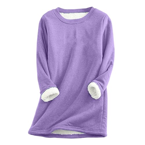 Oversize Sweatshirt Damen Langarm Fleecepullover - Einfarbig Warme Gefüttertes Fleece Pullover Oberteile Winter Langarm Rundhals Thermounterwäsche Unterhemd Große Größen Teddyfleece Langarmshirt von Pdakieyxnd