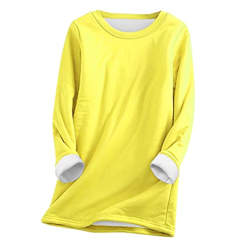 Oversize Sweatshirt Damen Langarm Fleecepullover - Einfarbig Warme Gefüttertes Fleece Pullover Oberteile Winter Langarm Rundhals Thermounterwäsche Unterhemd Große Größen Teddyfleece Langarmshirt von Pdakieyxnd