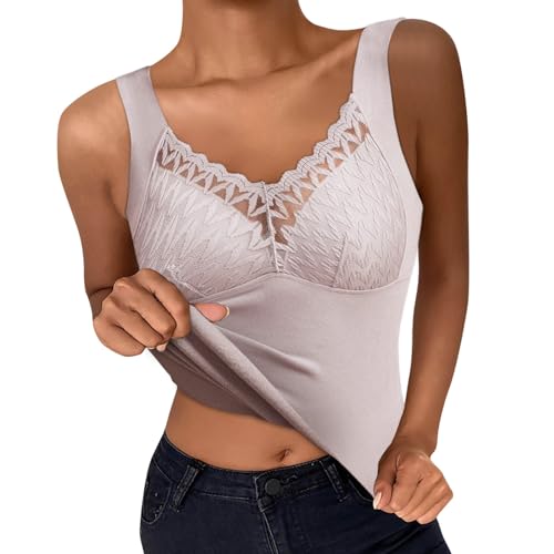 Pdakieyxnd BH Hemden Mit Cups, Unterhemd Mit BH Integriert Damen BH Hemd Ohne Bügel Mit Cups - V-Ausschnitt Eingebauter BH Stretch Unterhemden Gepolstert Tank Tops Einfarbig Bequeme Hemd Sport BH von Pdakieyxnd