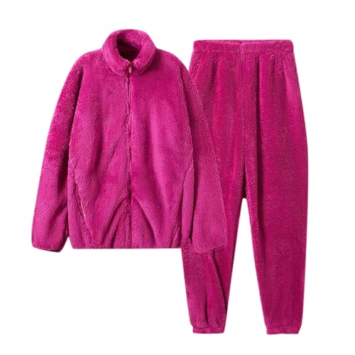 Pdakieyxnd Blitzangebote, Teddy Fleece Schlafanzug Damen Flanell Kuschelig Hausanzug Set - Winter Kuschel Plüsch Pyjama Lang Zweiteiliger Revers Loungewear Nachtwäsche Warme Homewear Set von Pdakieyxnd