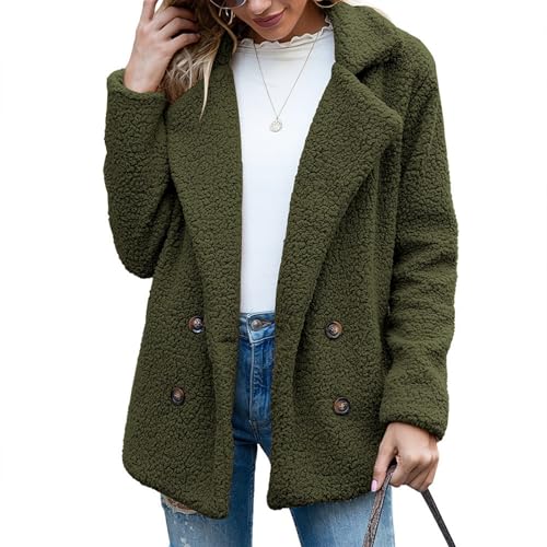 Pdakieyxnd Teddymantel Damen, Stehkragen Teddy Mantel Damen Lang Sherpa Jacke Ohne Kapuze - Warme Gefütterte Einfarbig Plüschjacke Mit Knöpfen Warme Gefütterte Winter Outdoor Teddyfleece Jacket von Pdakieyxnd