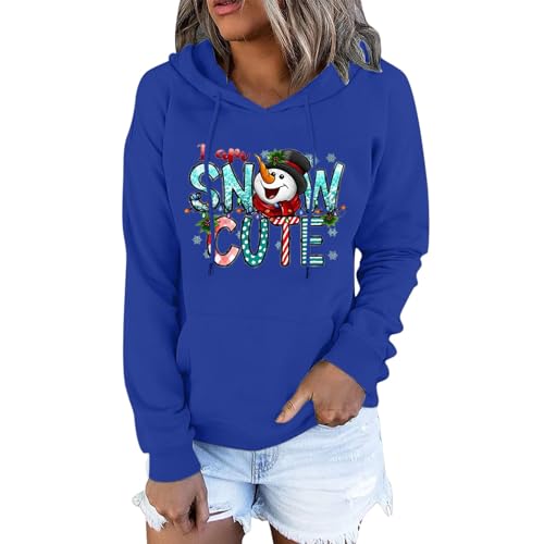 Pdakieyxnd Weihnachten Sale, Weihnachts Hoodie Damen Lustige Hässlicher Weihnachts Pullover - Schneemann Wichtel Kapuzenpullover Hoodie Kuschel Weihnachtsmann Kostüm Sweatshirt Xmas Hoodie Blau von Pdakieyxnd