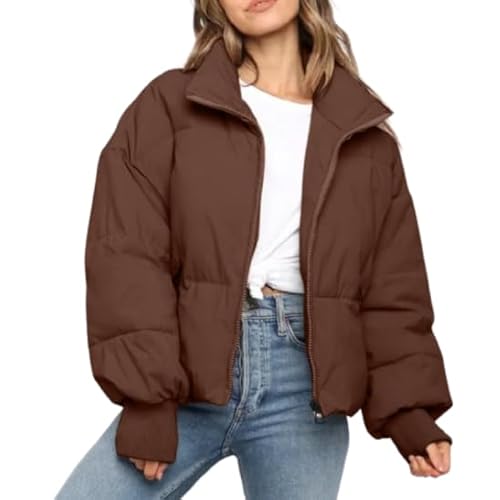 Puffer Jacke Mädchen, Puffer Jacket Damen Kurze Outdoor Winter Jacke - Leicht Oversize Bomberjacke Teenager Mädchen Ohne Kapuze Schwarz Herbstjacke Wintermantel Warme Kurzjacke Daunenjacken von Pdakieyxnd