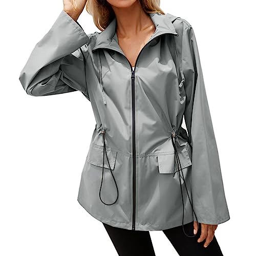 Regenmantel Damen Leichte Regenjacke - Softshelljacke Für Wandern Übergangsjacke Günstig Kurzmantel Winddicht Kapuzenpullover Mädchen Mit Kapuze Grosse Grössen Windbreaker Grau von Pdakieyxnd