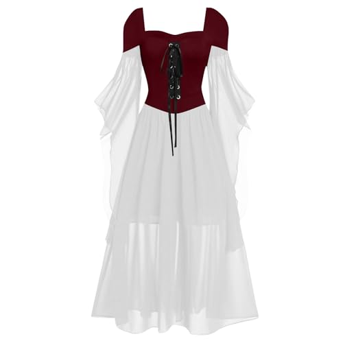 Renaissance Kleid, Hexe Kostüm Damen Mittelalter Kleid Damen Grün Kleidung Fasching Renaissance Hexenkostüm Vintage Maxikleid Helloween Kostüme Für Frauen Kleider von Pdakieyxnd