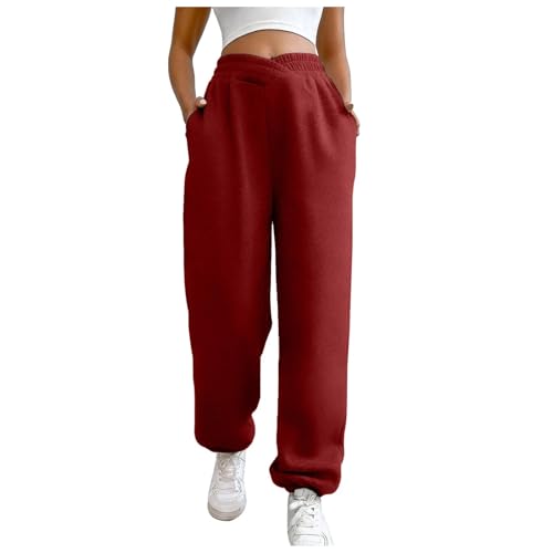 Safari Hose Damen, Trackpants Damen Baggy Sporthose, Bequeme Yogahose Lockere Baumwolle Jogging Hose Für Frauen Lange Freizeithose Slim Fit Trainingshose Rot von Pdakieyxnd