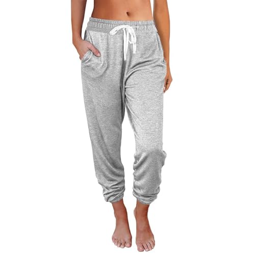 Safari Kleidung Damen, Sporthose Damen Weite Jogpants, Fahrradhosen Baumwolle Wanderhose Leicht Jogging Hose Für Frauen Lange Freizeithose Slim Fit Trainingshose Hellgrau von Pdakieyxnd