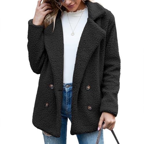 Sale Angebote, Sherpa Jacke Damen Plüsch Stehkragen Teddy Mantel - Winter Einfarbig Plüschjacke Mit Knöpfen Warme Gefütterte Teddyfleece Mantel Ohne Kapuze Lang Plüsch Jacke von Pdakieyxnd