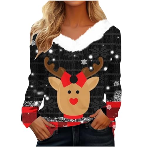 Sale Angebote, Weihnachtsbluse Damen Weihnachtspullover Glitzer Weihnachten Pullover - Christmas Sweater Elegant Lustige Xmas Schickes Oberteil Rentier Kuschel Hässliche Bluse von Pdakieyxnd