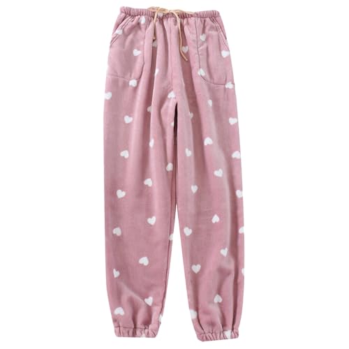 Schlafanzug Damen Lang, Kuschelhose Damen Flauschige Flanell Pyjamahose Lang - Warm Weich Schlafhose Mit Taschen Und Elastische Taille Winter Fleecehose Kuschel Hose Lang Flanellhose von Pdakieyxnd