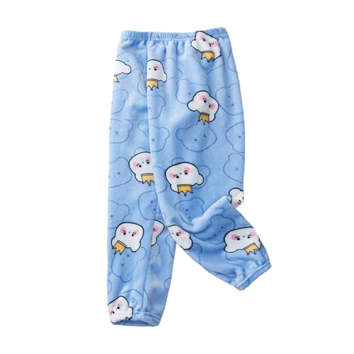 Schlafanzug Hose Damen Lang, Flanell Pyjama Hose Kinder Mädchen Lang Schlafanzughose Winter Warme Plüsch Hose Kuschelhose Cartoon Kawaii Flauschige Hose Bequeme Loungehose Blau von Pdakieyxnd