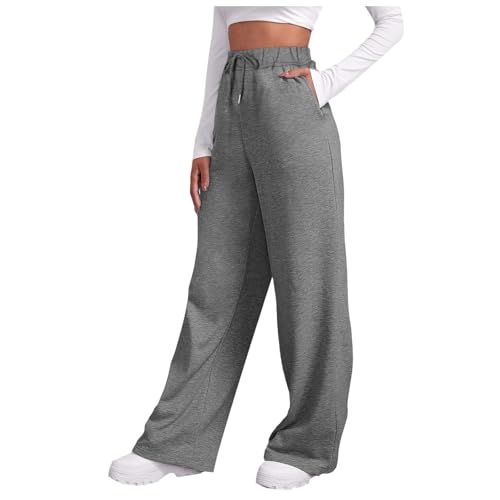 Schlupfhose, Sporthose Damen Lang Trainingshose, Weite Hose Baumwolle Leicht Frauen Laufhosen Fitness High Waist Sweatpants Freizeithose Jogging Grau von Pdakieyxnd