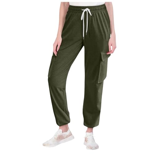 Schlupfhose, Trainingshose Damen Baggy Jogginghose, Freizeit Yogahose Baumwolle Jogging Hose Für Frauen Sporthose Lange Freizeithose Slim Fit Grün von Pdakieyxnd