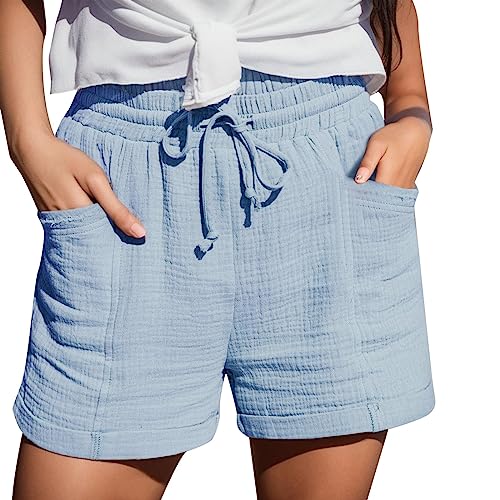 Shorts Damen Knielang Sweatshorts - Musselin Jorts mit Gummiband,Baggy Gym Laufhose Hose Kurze Leichte Laufshorts Jogginghose Sweatshorts Pants Damen Bequeme Damenshorts Arbeitshose Blau von Pdakieyxnd