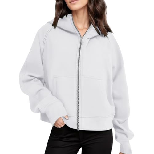 Sommerjacke Damen Leicht - Kapuzenjacke Damen Oversize Sweatjacke, Laufjacke Aesthetic Y2k Hoodie Fitness Jacke Kapuzenpullover Langarm Sweatshirt Cropped Mit Reißverschluss von Pdakieyxnd