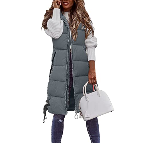 Steppjacke Damen Leicht Steppweste - Ärmellose Warm Lange Sportweste mit Taschen Elegant Mantel Kapuzenweste Reißverschluss Outdoor Leichte Winterweste Übergangsjacken von Pdakieyxnd